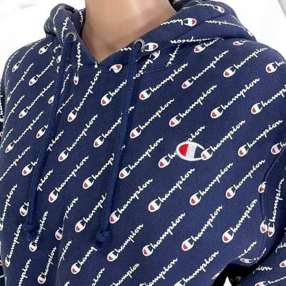 Champion Women's Reverse Weave All Over Print Cropped Hoodie Boxy Fit - Picture 13 of 16